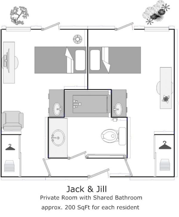 Whitten Heights Assisted Living and Memory Care floor plan private room shared bath Jack & Jill.JPG